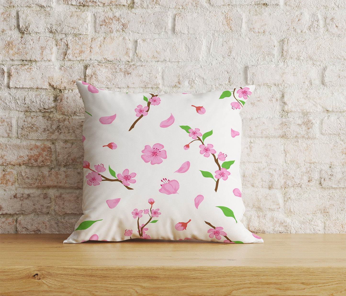 Spring Blossoms Pink Blue Sakura Tree Cushion Cover