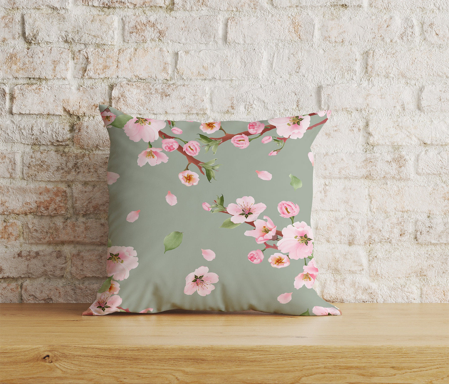 Spring Blossoms Pink Blue Sakura Tree Cushion Cover