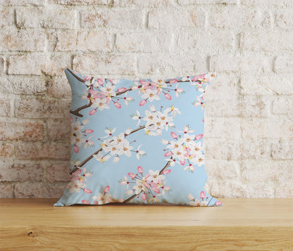 Spring Blossoms Pink Blue Sakura Tree Cushion Cover