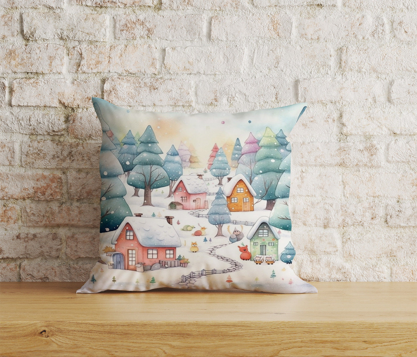 Snow Blue & Pink Cartoon Christmas Decor Cushion Cover