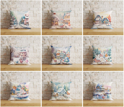 Snow Blue & Pink Cartoon Christmas Decor Cushion Cover