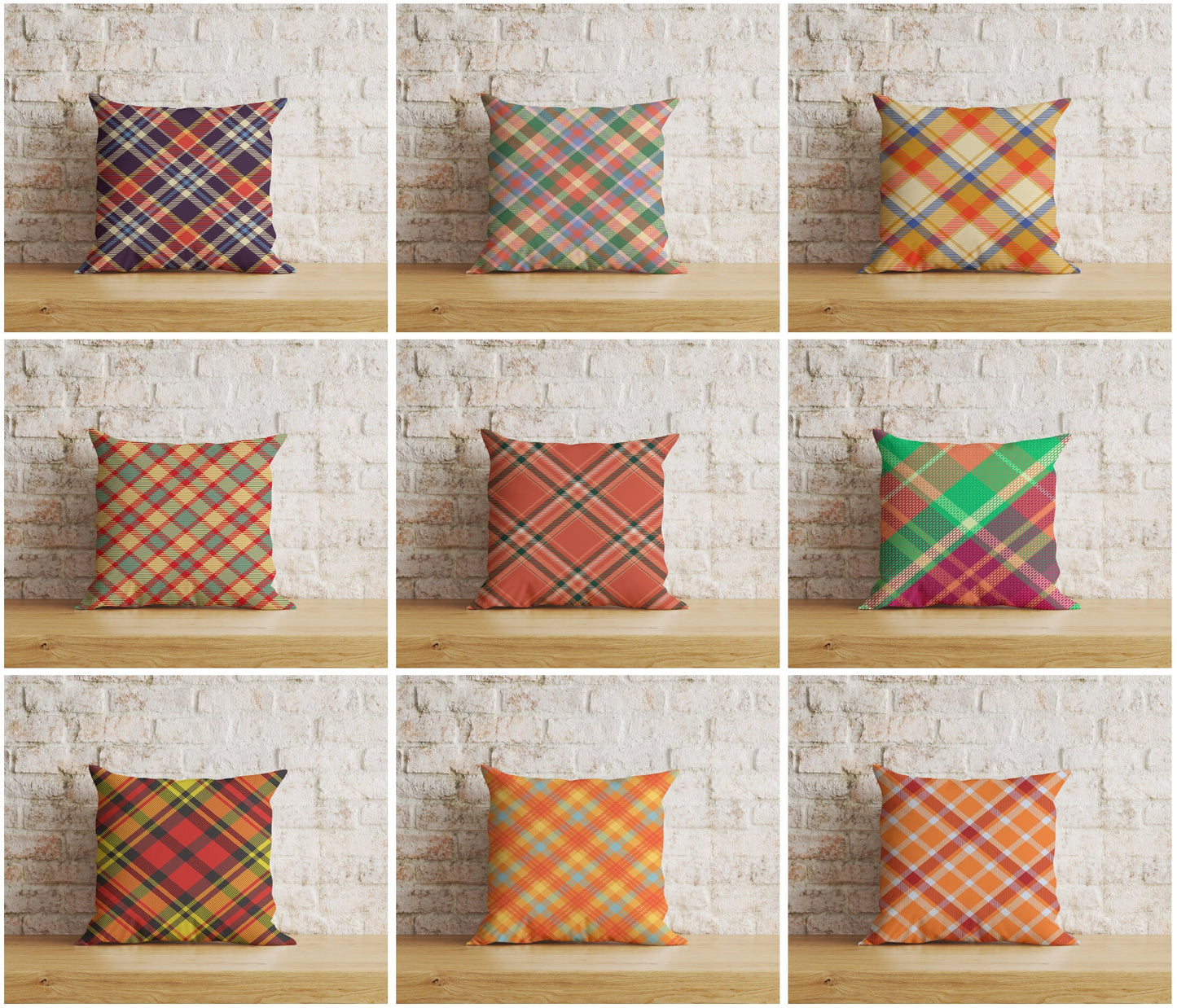 Colorful Crossed Striped Checkered Tartan Cushion Covers