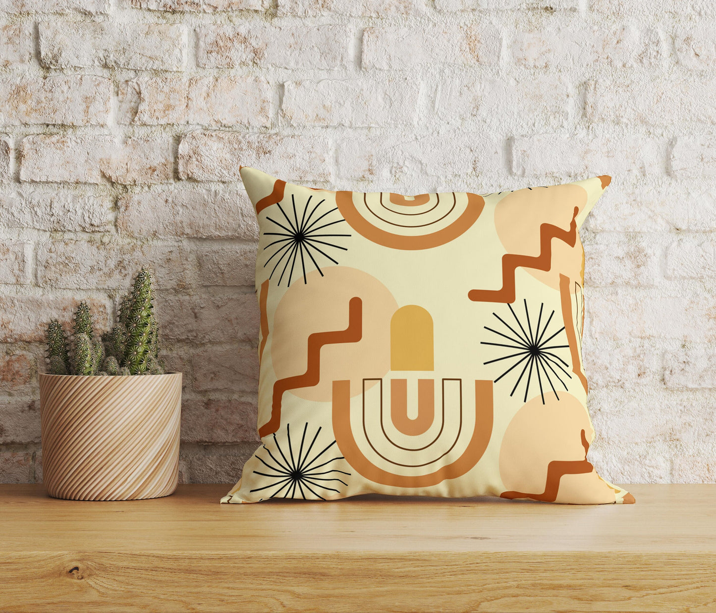 Boho Linen Cushion Cover Orange Brown Square Pillow Cover