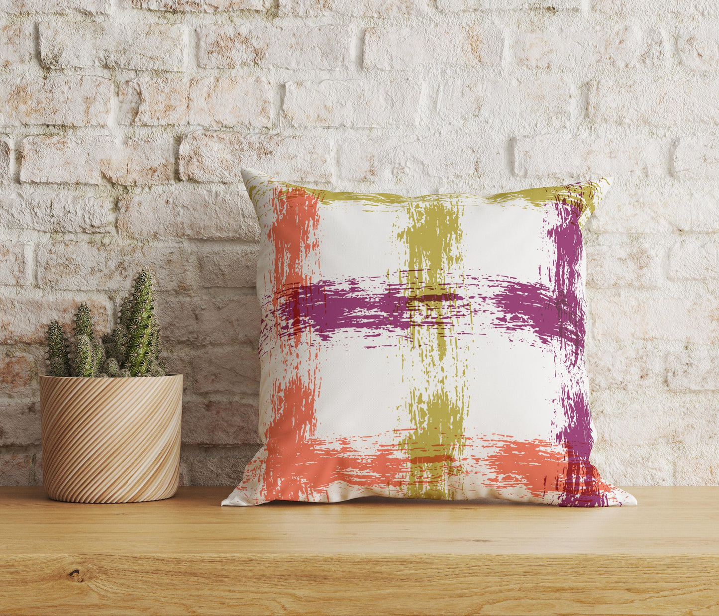 Abstract Paint Effect Cushion Cover Plaid Cushion Cover