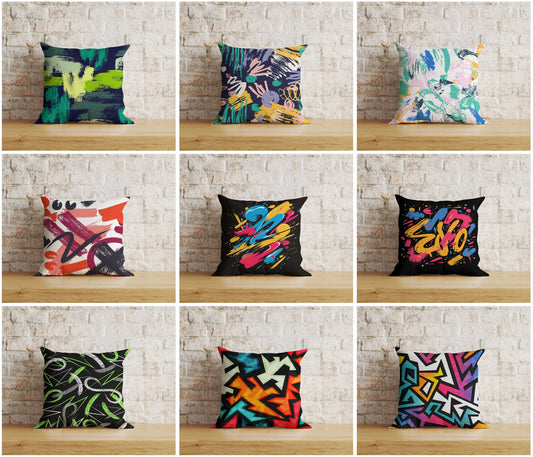 Graffiti Art Pillow Cover Rainbow Graffiti Cushion Cover