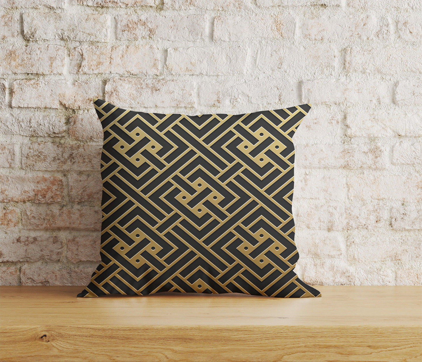 Greek Key Cushion Cover Yellow Black Throw Cushions