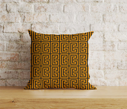 Greek Key Cushion Cover Yellow Black Throw Cushions