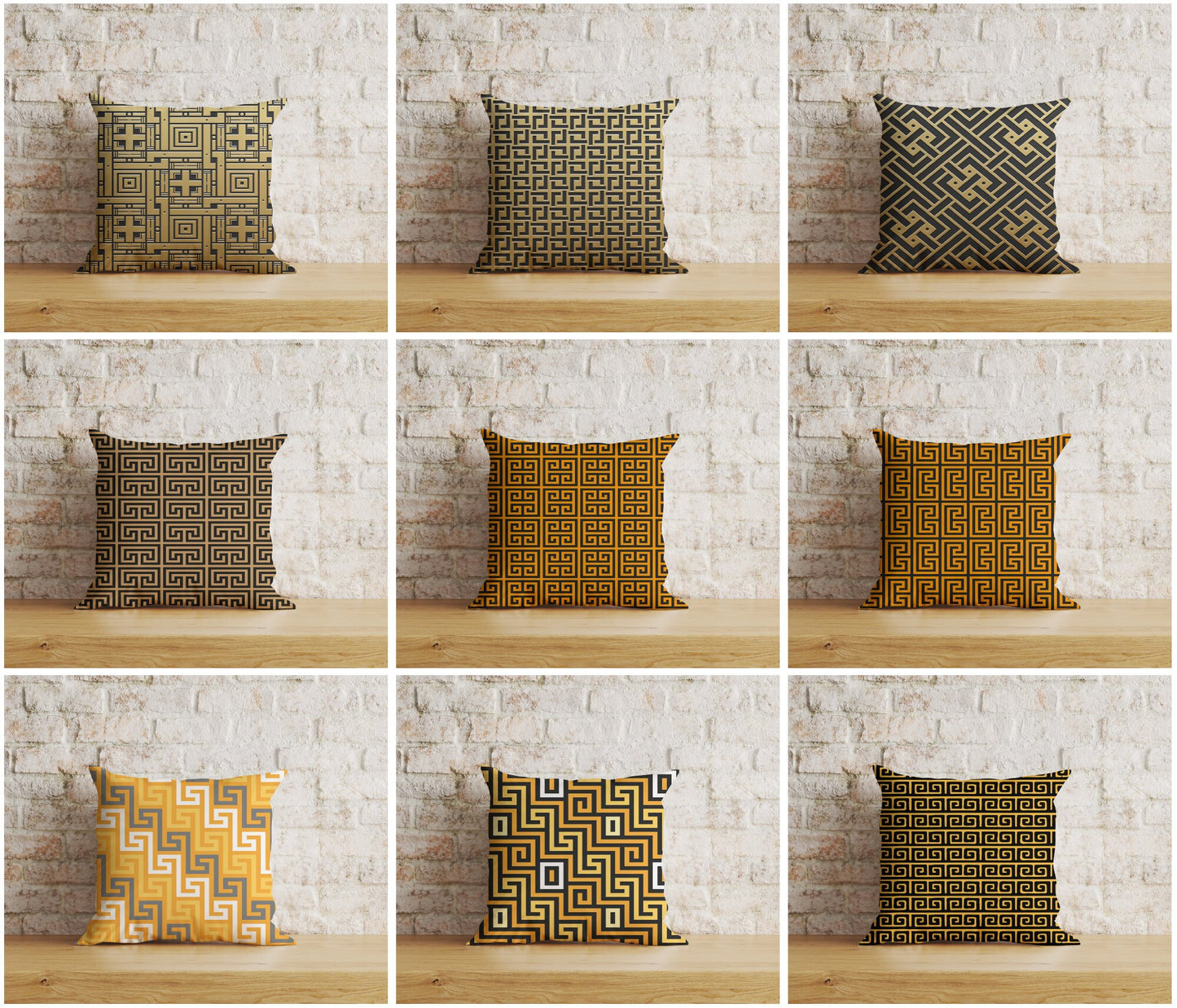 Greek Key Cushion Cover Yellow Black Throw Cushions