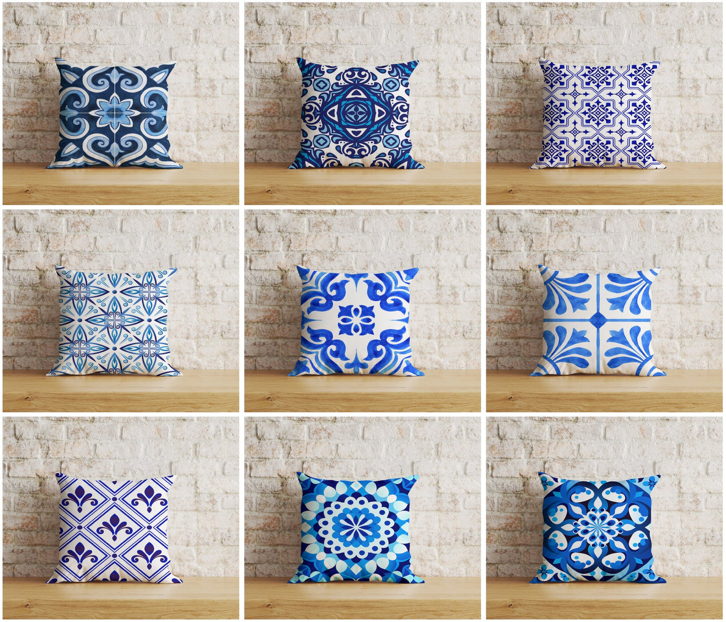 Blue Roman Mosaics Pillow Cover Blue Tiles Cushion Cover