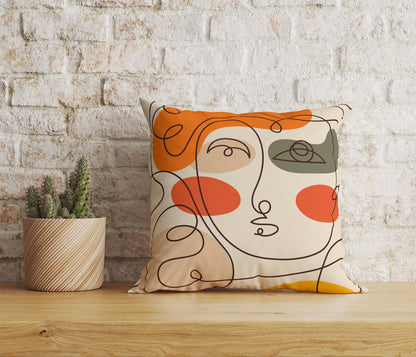 Line Art Face Draw Cushion Covers Bohem Style Pillow Cover