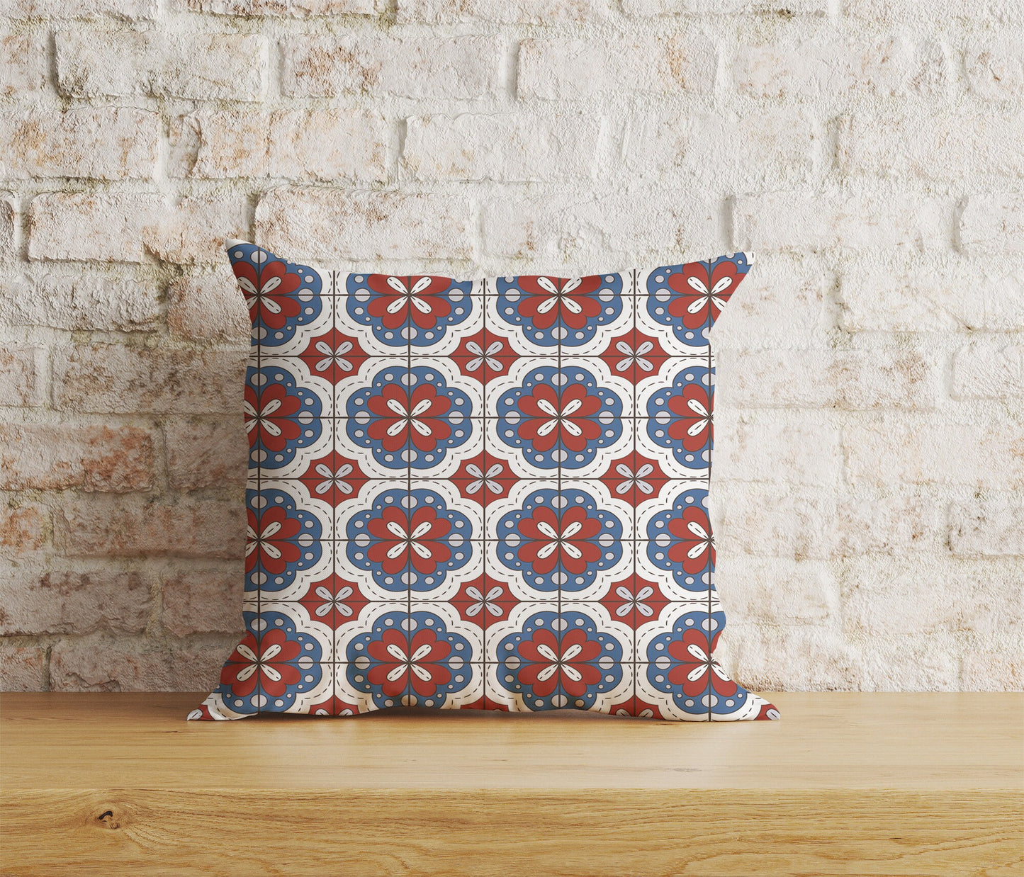 Azulejos Portuguese Red & Blue Pattern Cushion Covers