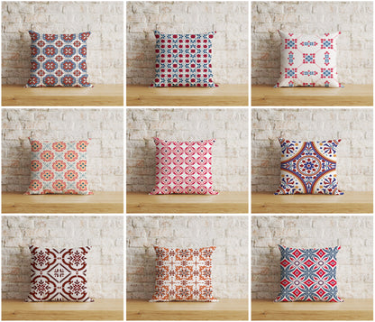 Azulejos Portuguese Red & Blue Pattern Cushion Covers