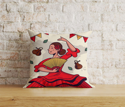 Spanish Flamenco Dancers Illustration Ethnic Cushion Covers