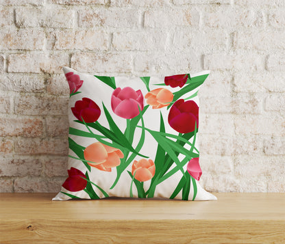 Pink Tulip Cushion Covers Decorative Floral Cushion Case