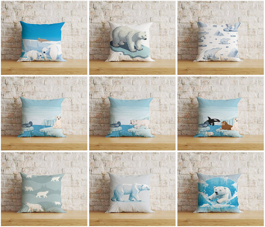 White Bear and Seal Dolphin Pattern Wild Life Cushion Covers