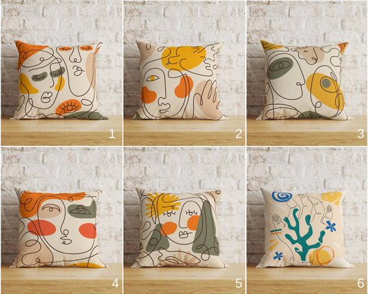 Line Art Face Draw Cushion Covers Bohem Style Pillow Cover