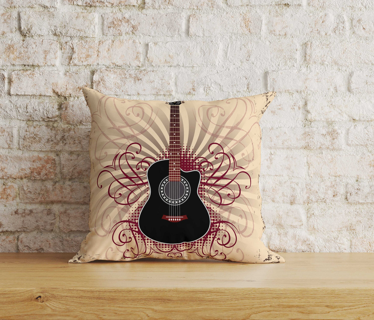 Guitar Cushion Cover Music Lover Guitar Print Pillow Cover