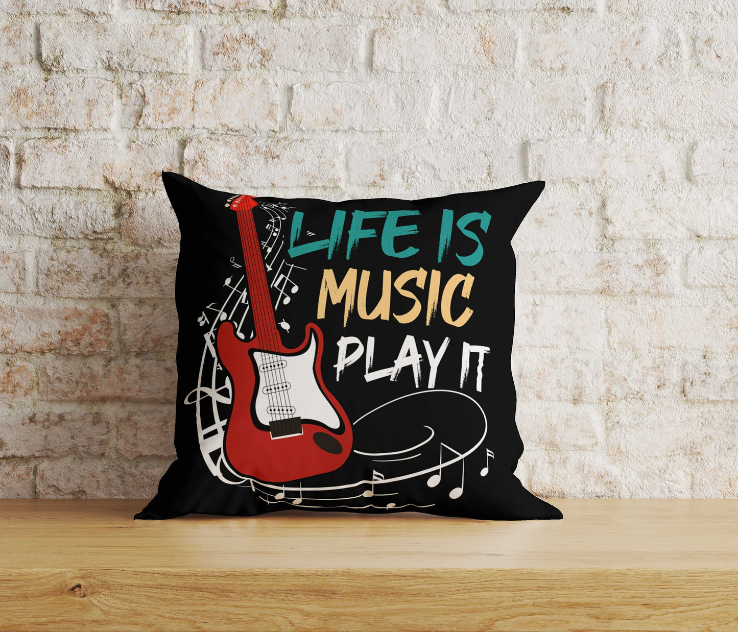 Guitar Cushion Cover Music Lover Guitar Print Pillow Cover