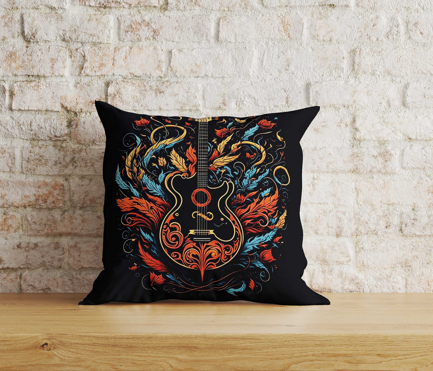 Guitar Cushion Cover Music Lover Guitar Print Pillow Cover