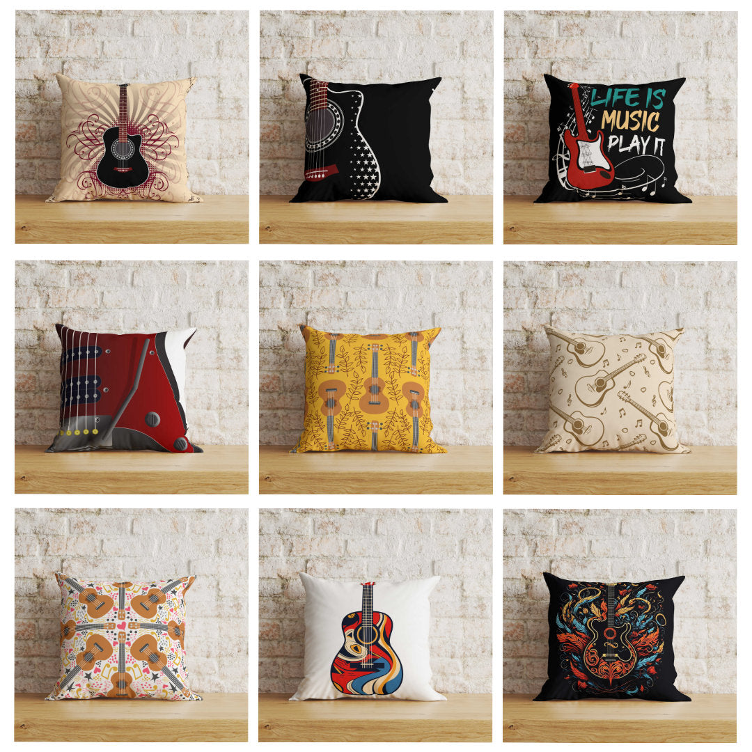 Guitar Cushion Cover Music Lover Guitar Print Pillow Cover