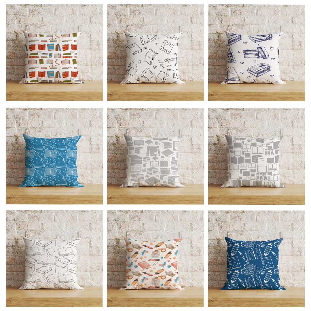 Book Pattern Cushion Cover Book Lover Print Cushion