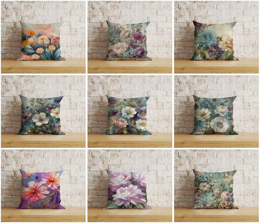 Colorful Floral Cushion Cover Boho Flowers Pillow Cover