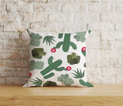 Floral Cactus Cushion Cover Green Botanical Throw Cushion