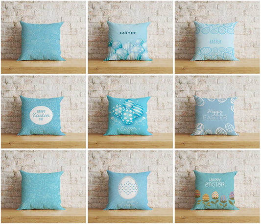 Easter Cushion Covers Blue Easter Pattern Pillow Covers