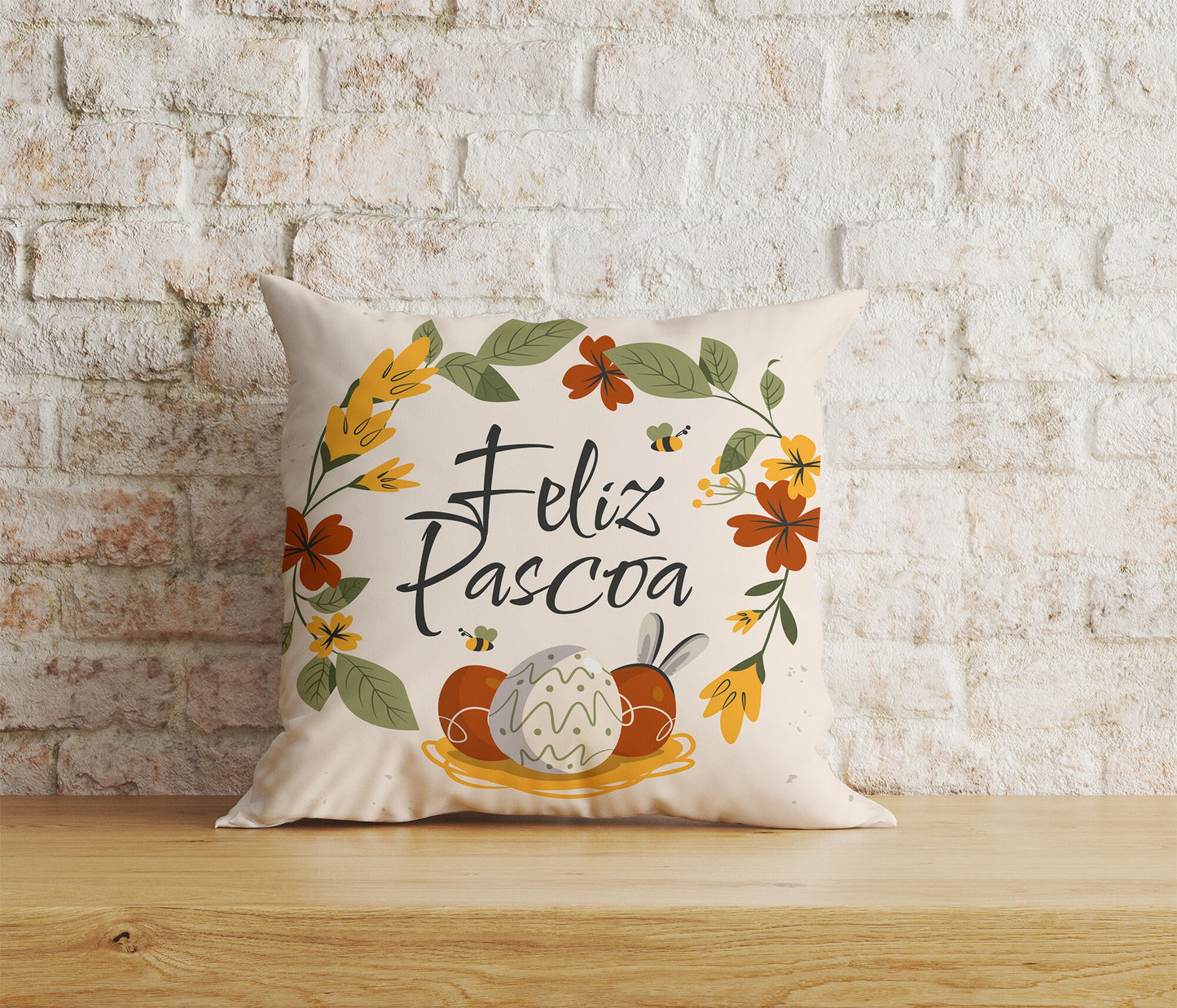 Feliz Páscoa Cushion Cover Easter Egg Pillow Cover