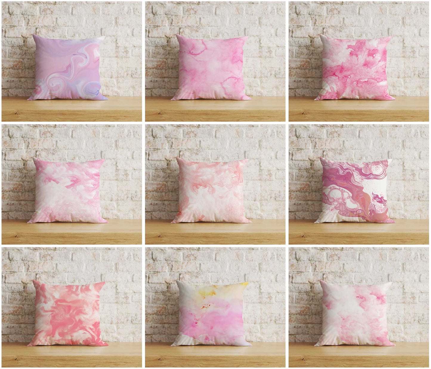 Pink Watercolor Pattern Cushion Cover Pink Ebru Pillowcase