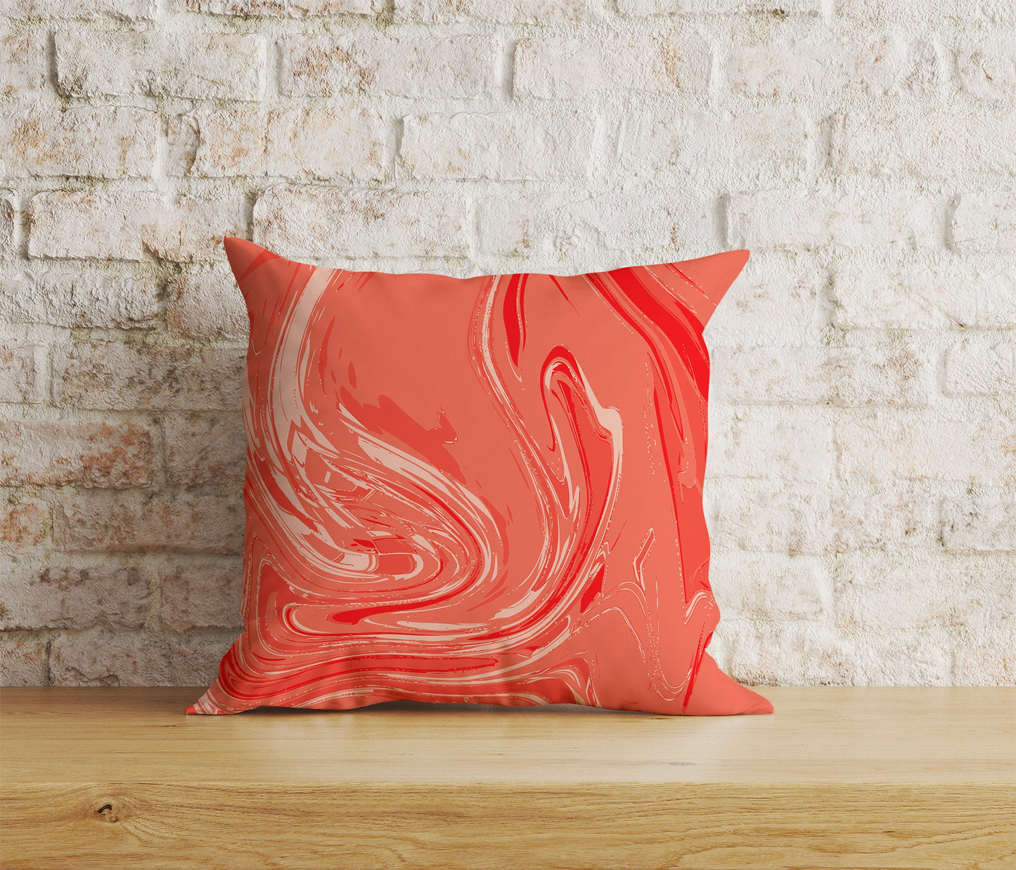 White Striped Red Brush Watercolor Cushion Cover