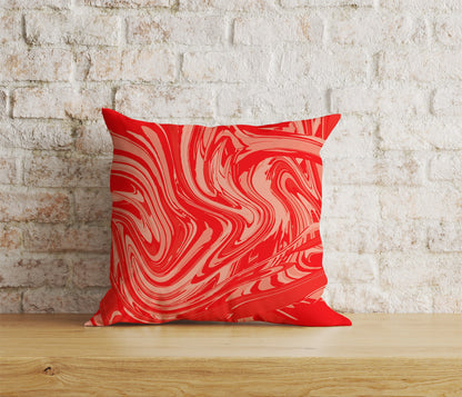 White Striped Red Brush Watercolor Cushion Cover