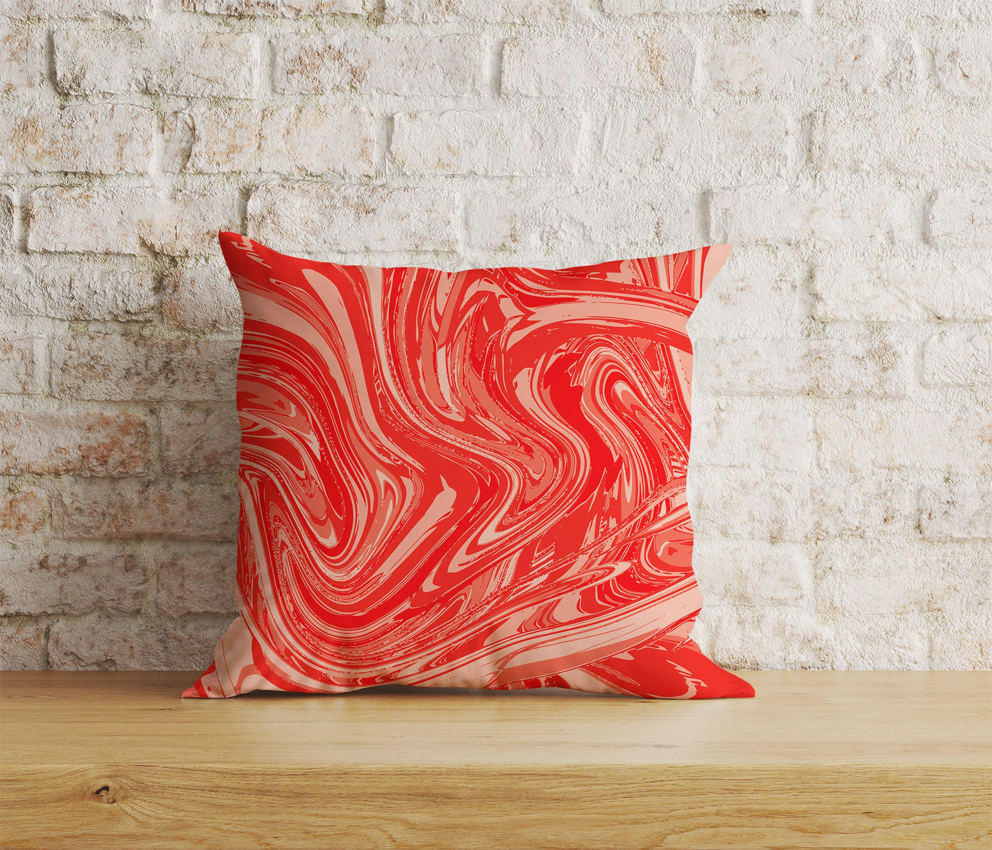 White Striped Red Brush Watercolor Cushion Cover