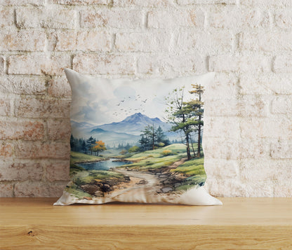 Landscape Views Natural Watercolor Forest Cushion Cover