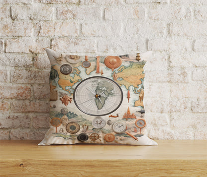 Vintage Maps Compass Ancient World Map Cushion Cover