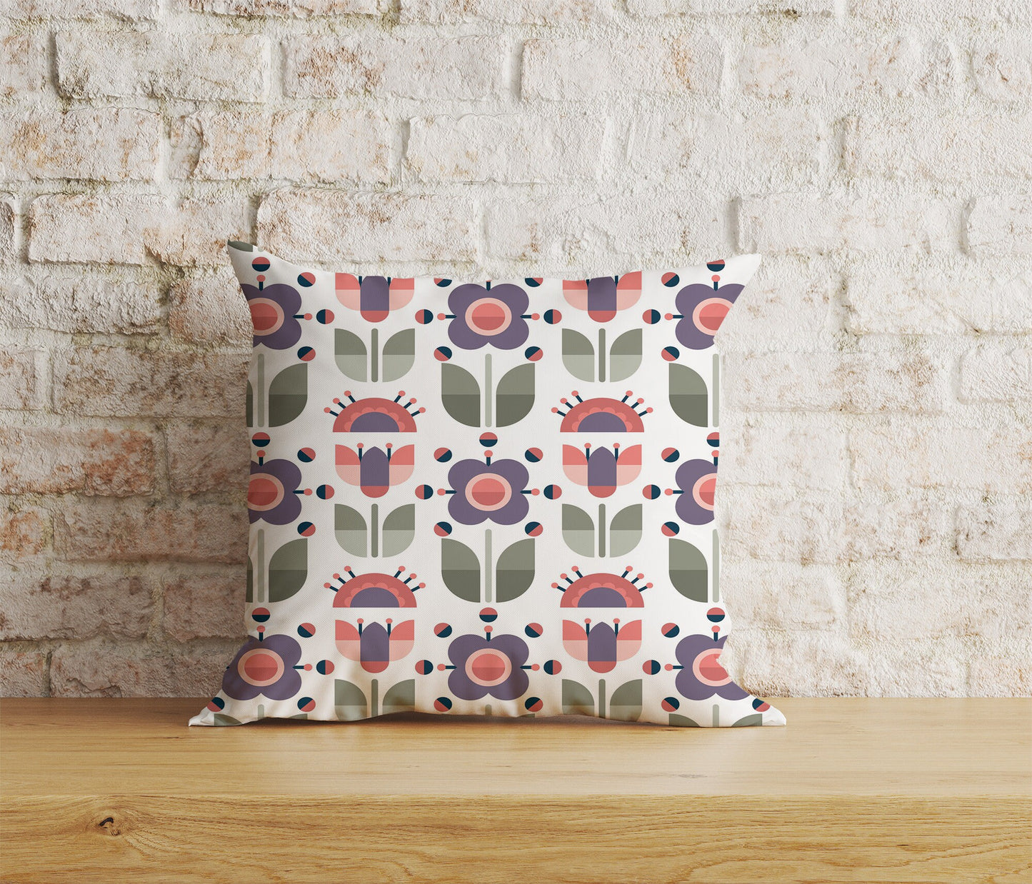 Linear Stem Scandinavian Cushion Cover Vibrant Retro Floral