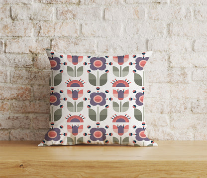 Linear Stem Scandinavian Cushion Cover Vibrant Retro Floral