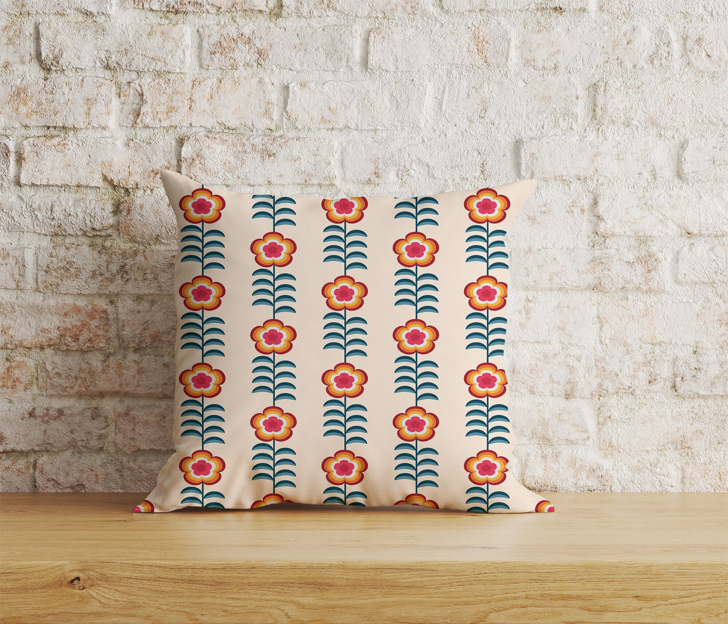 Linear Stem Scandinavian Cushion Cover Vibrant Retro Floral