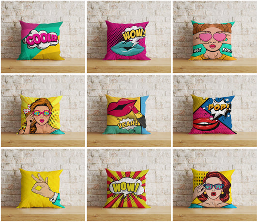 Pop Art Cushion Cover Lips Wow Pop Art Woman Pillow Covers