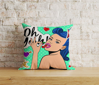 Pop Art Pillow Case OMG-OH Yeah Lips Pop Art Cushion Cover