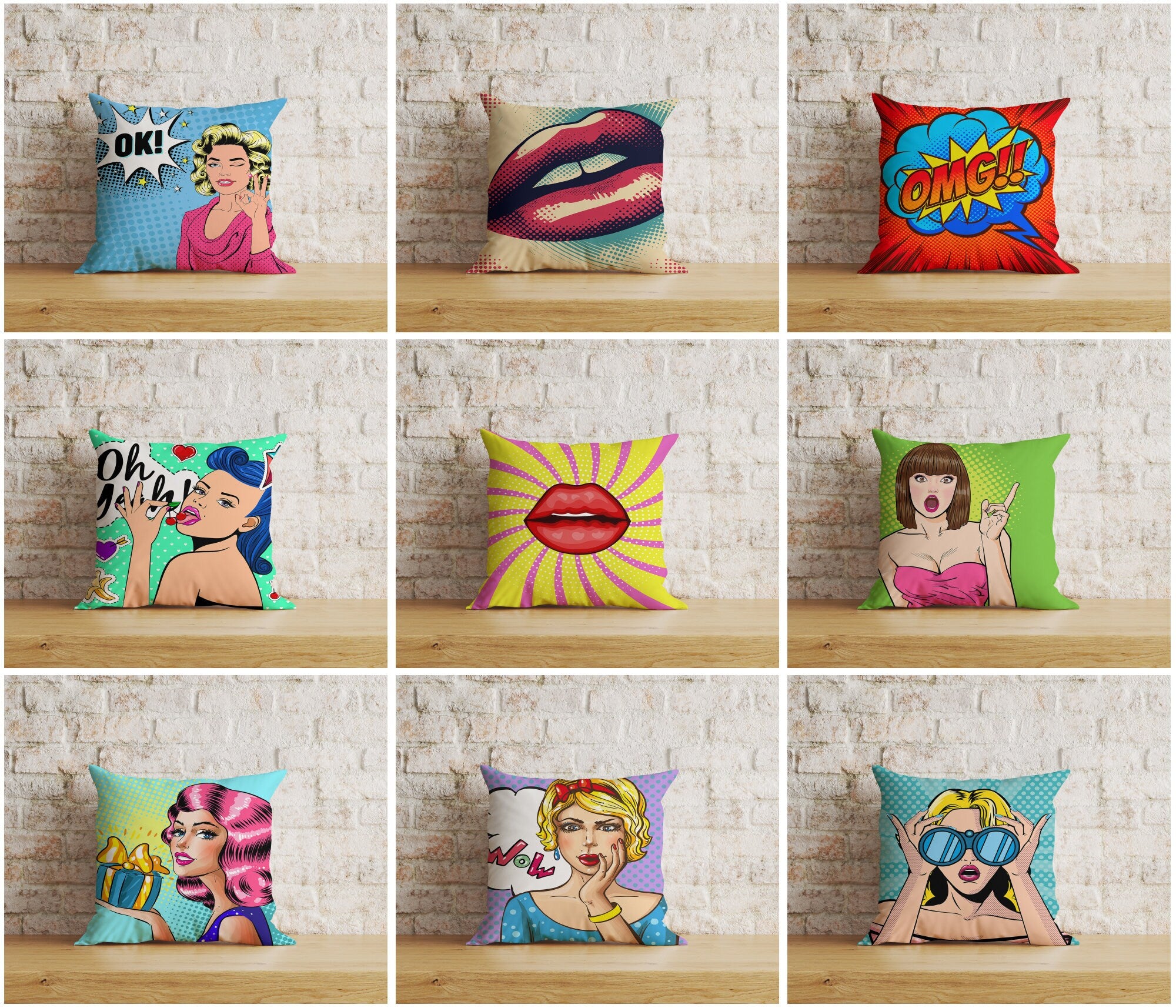 Pop Art Pillow Case OMG OH Yeah Lips Pop Art Cushion Cover Onay