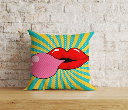 Pop Art Sale Cushion Cover Lips Bubble Gum Price Pillowcase