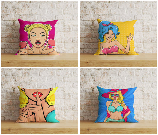 Girl Waving Pop Art Throw Cushions Be Silence Cushion Cover