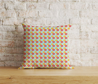 Colorful Retro Floral Square Cushion Cover 18x18, 20x20