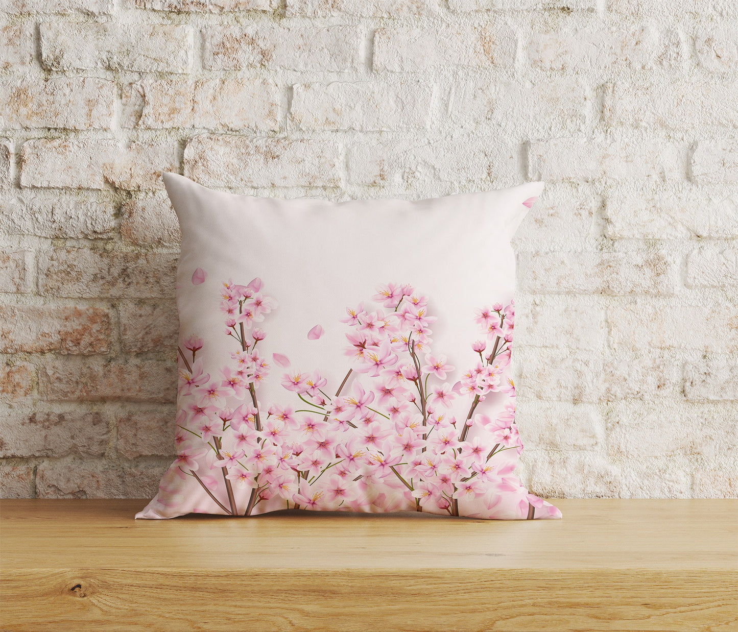 Spring Blossoms Pink Blue Sakura Tree Cushion Cover