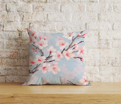 Spring Blossoms Pink Blue Sakura Tree Cushion Cover