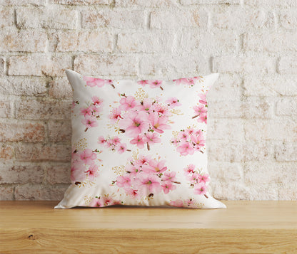 Spring Blossoms Pink Blue Sakura Tree Cushion Cover