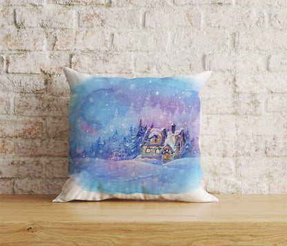 House Under Snow Pine Tree Christmas Cushion Cover