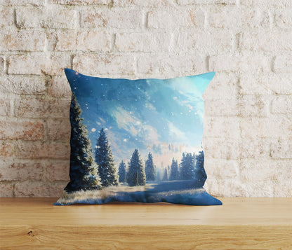 House Under Snow Pine Tree Christmas Cushion Cover