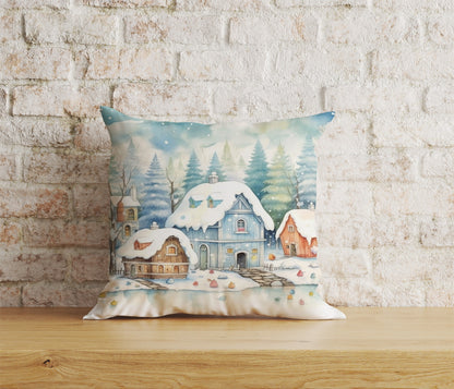 Snow Blue & Pink Cartoon Christmas Decor Cushion Cover